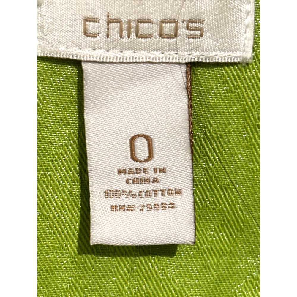 Chico's Chartreuse green Cotton Jacquard blazer Jacket Sz 0 S Coastal travel - Picture 3 of 9